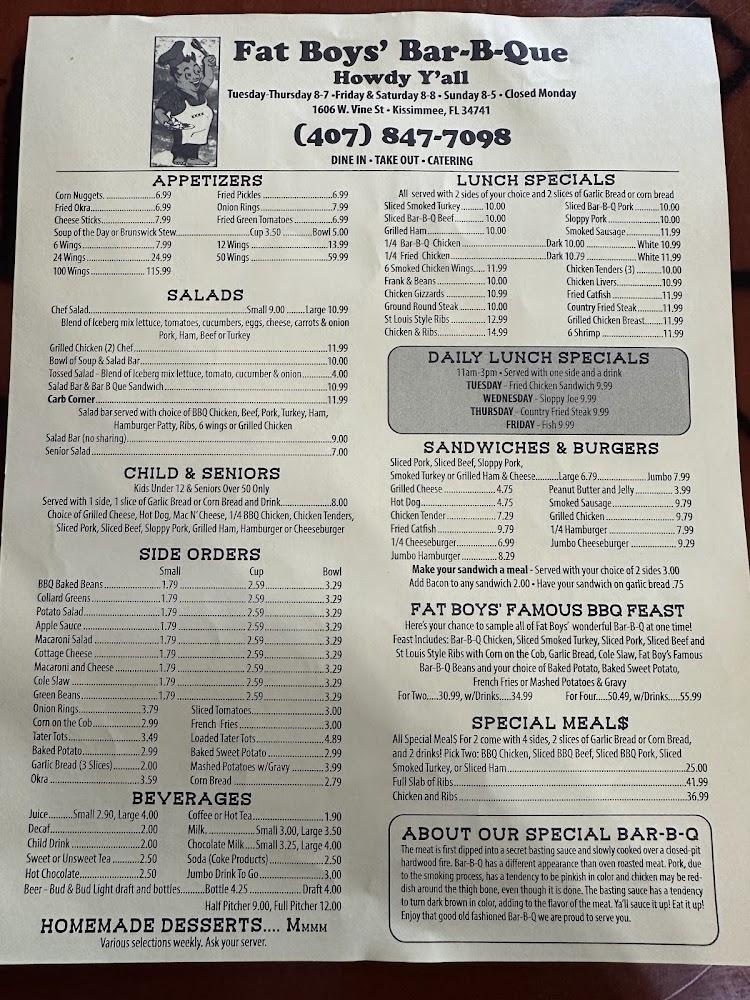 Fat Boys' Bar-B-Q Menu